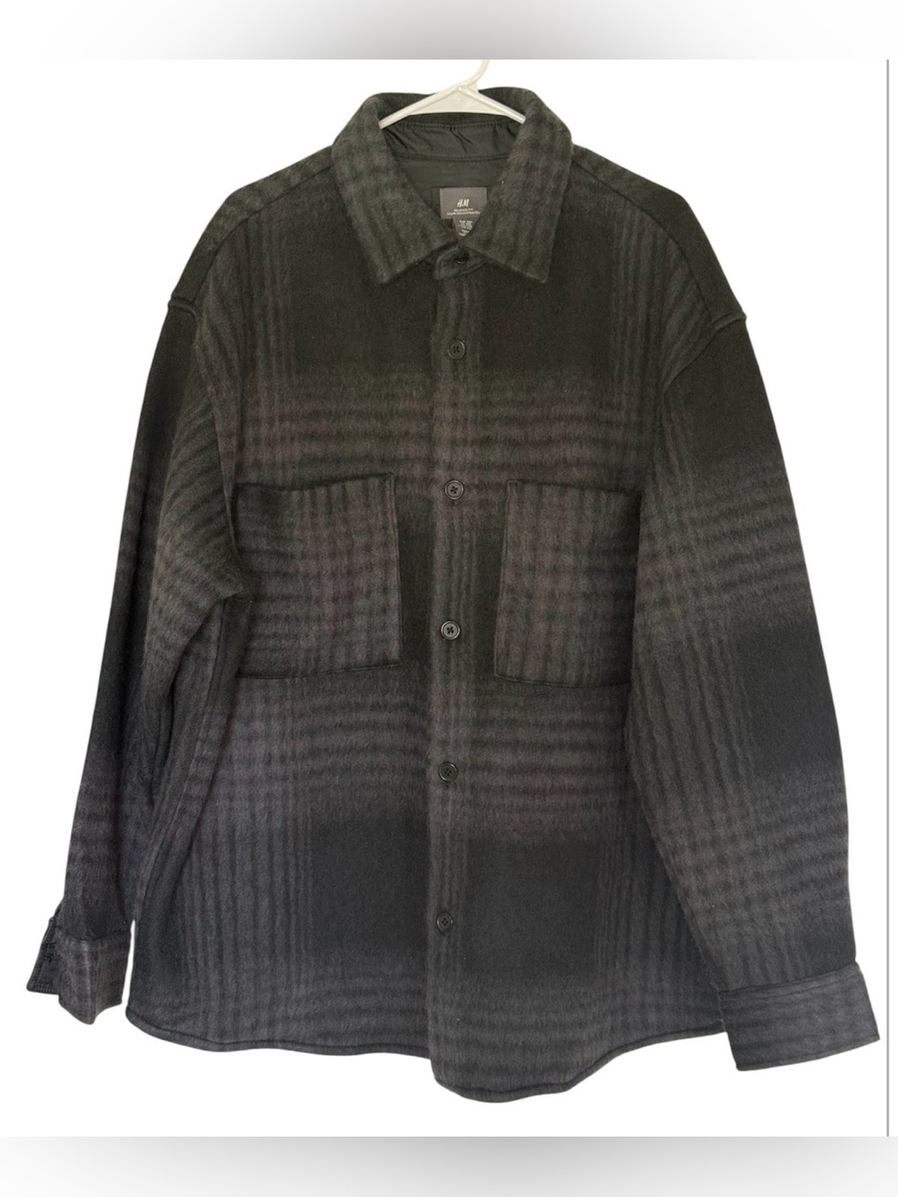H&M Men's Dark Gray Plaid Button Down Shacket szXXL Pockets